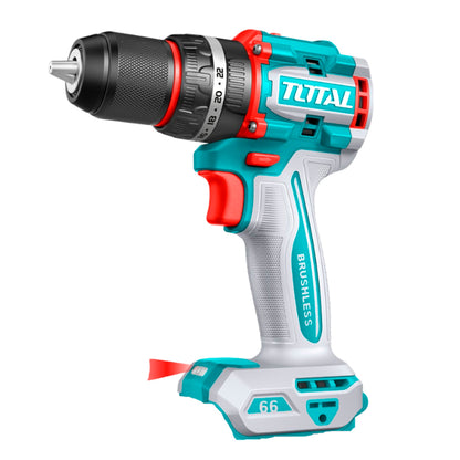 Taladro Inalámbrico Total 20V / 1/2" / 66Nm Impacto. / Motor Sin Escobillas / Incluye 2 Baterías Y Cargador