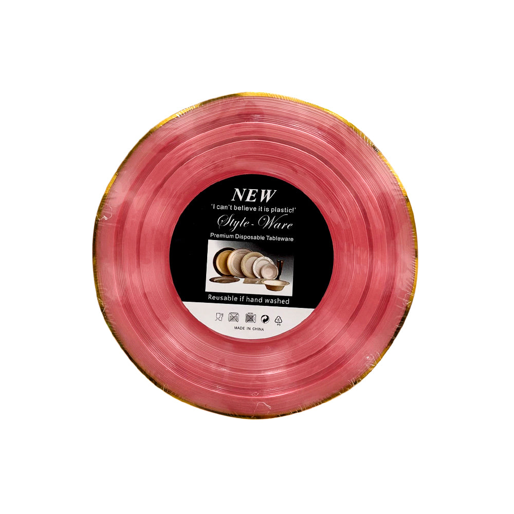 Plato reutilizable Pink de 7 pulgadas con borde dorado Home Elegance