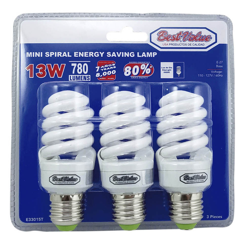 Foco Ahorrador Espiral Mini Best Value 13W de 3 Piezas