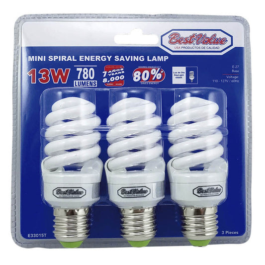 Foco Ahorrador Espiral Mini Best Value 13W de 3 Piezas