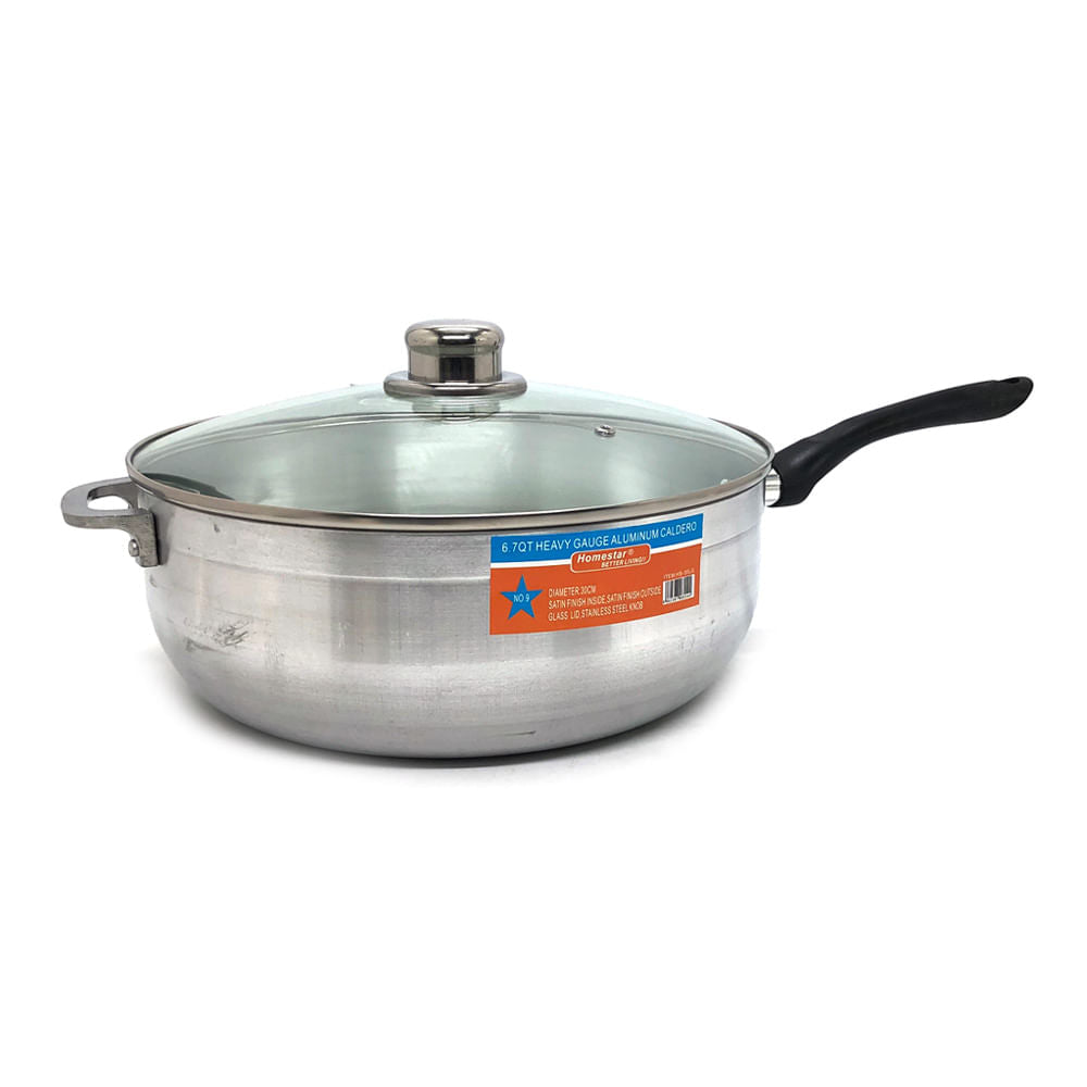Caldero Homestar de Aluminio Con Tapa de Vidrio 30 cm