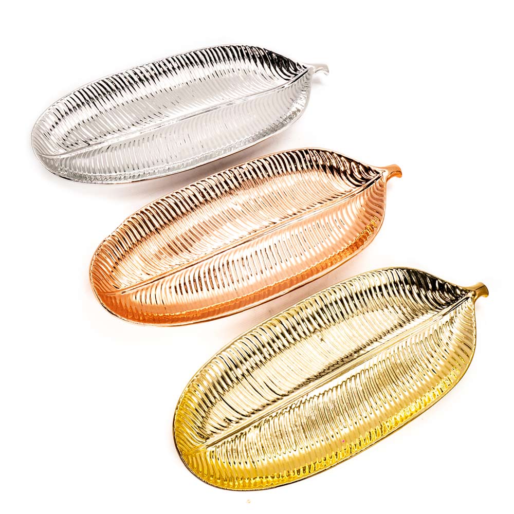 Centro de Mesa Home Elegance en forma Hoja de Ceramica 40 cm x 16.5 cm