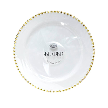Platos Desechables 10.5" Lillian de 10 Piezas / Blanco-Gold