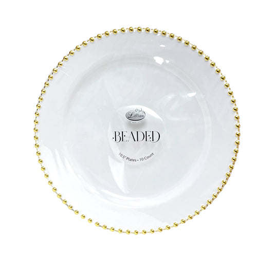 Platos Desechables 10.5" Lillian de 10 Piezas / Blanco-Gold
