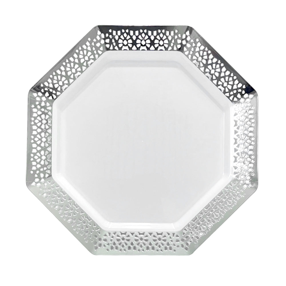Plato Plástico Llano 11" Lillian Lacetagon / 10 Unidades / Silver