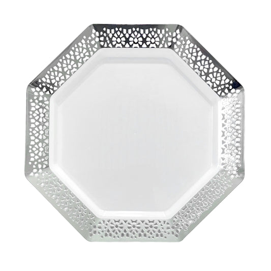 Plato Plástico Llano 11" Lillian Lacetagon / 10 Unidades / Silver