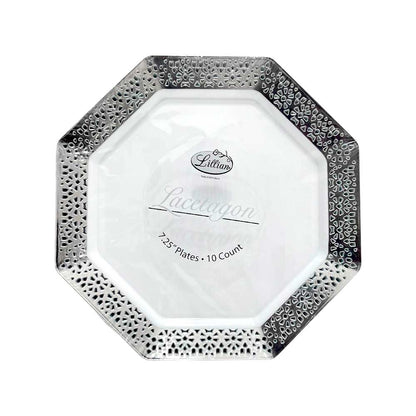 Plato Plástico Llano 7.25" Lillian Lacetagon / 10 Unidades / Silver