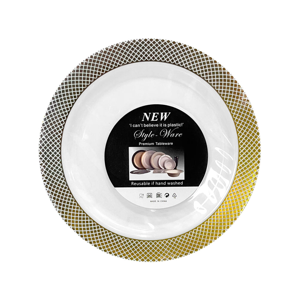 Platos Llano Reutilizable de 7" Home Elegance 10 Piezas / Blanco-Dorado