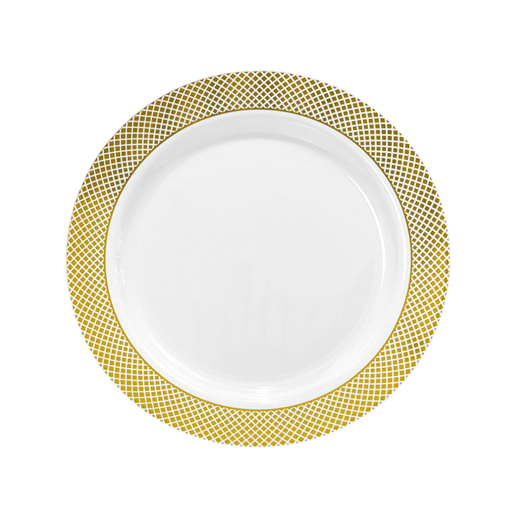 Platos Llano Reutilizable de 7" Home Elegance 10 Piezas / Blanco-Dorado