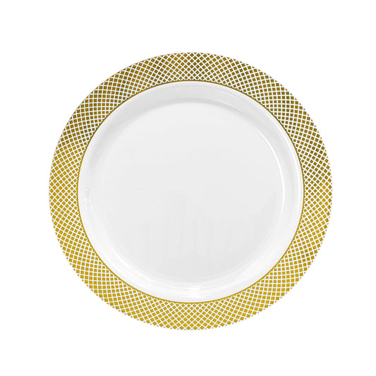 Platos Llano Reutilizable de 7" Home Elegance 10 Piezas / Blanco-Dorado