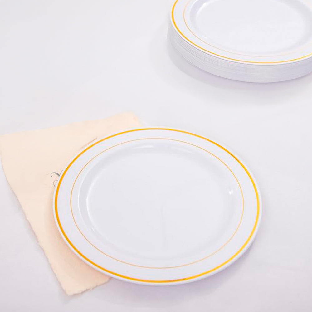 Platos Plástico 7" Home Elegance 10 Piezas / Blanco-Gold