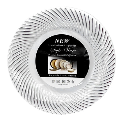 Platos Plástico Redondo de 7" Home Elegance / 10 Piezas / Blanco-Plateado