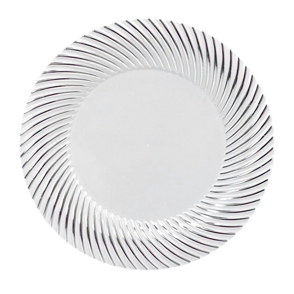 Platos Plástico Redondo de 7" Home Elegance / 10 Piezas / Blanco-Plateado