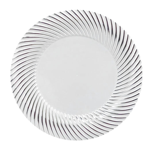 Platos Plástico Redondo de 7" Home Elegance / 10 Piezas / Blanco-Plateado