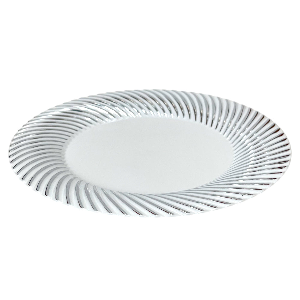 Platos Plástico Redondo de 7" Home Elegance / 10 Piezas / Blanco-Plateado