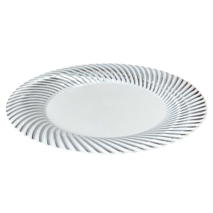 Platos Plástico Redondo de 7" Home Elegance / 10 Piezas / Blanco-Plateado