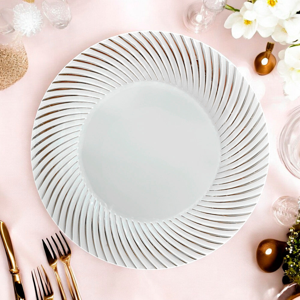 Platos Plástico Redondo de 7" Home Elegance / 10 Piezas / Blanco-Plateado