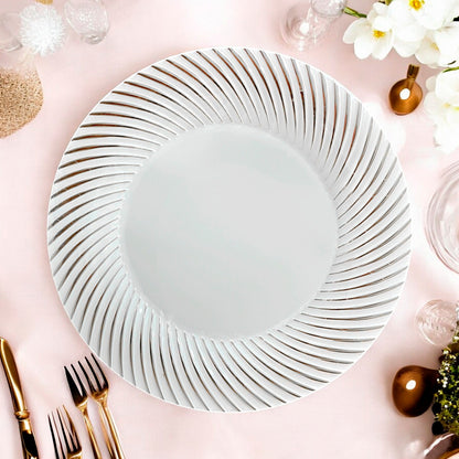 Platos Plástico Redondo de 7" Home Elegance / 10 Piezas / Blanco-Plateado