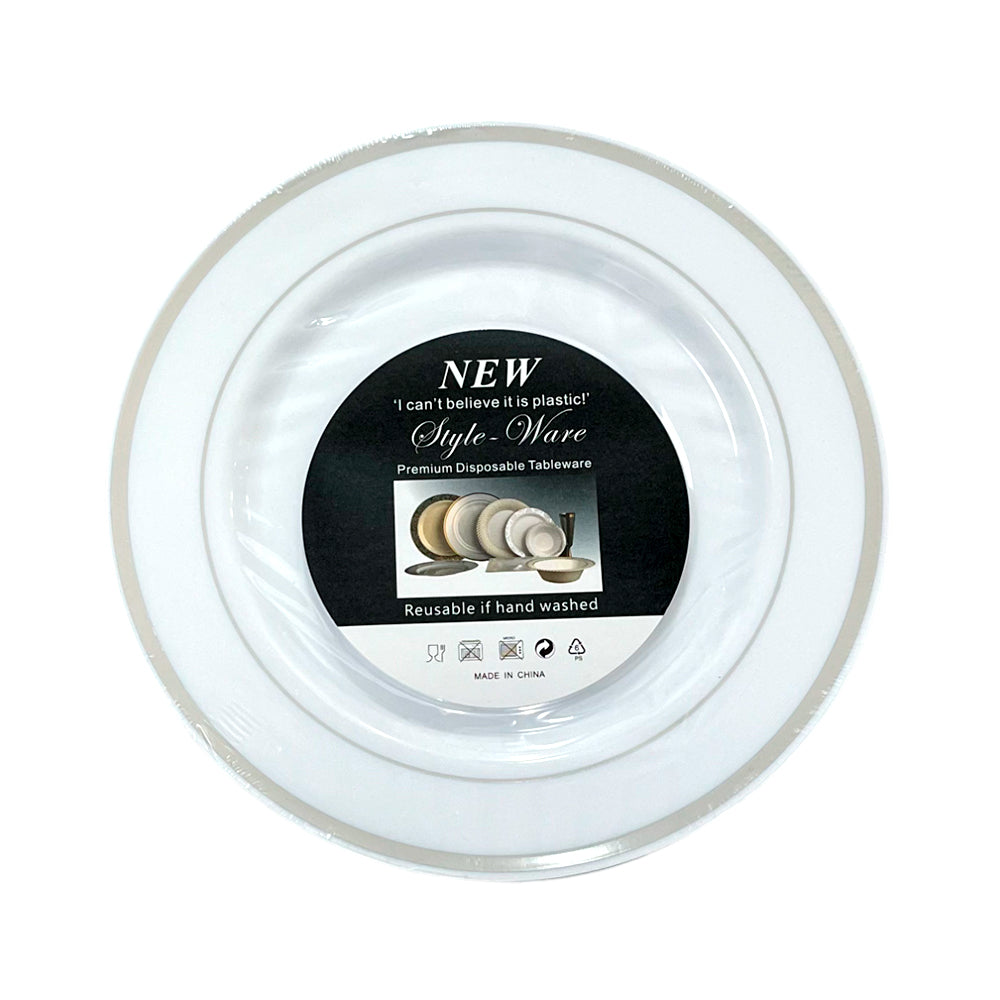 Platos Plástico de 10" Home Elegance / 10 Piezas / Borde Silver