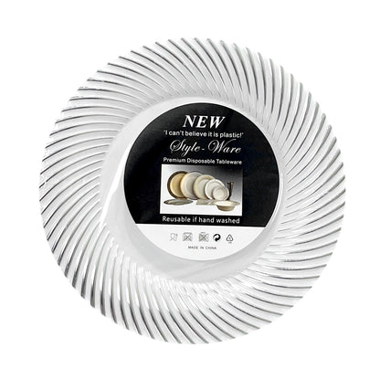 Platos Plástico Redondo 10" Home Elegance / 10 Piezas / Blanco-Plateado