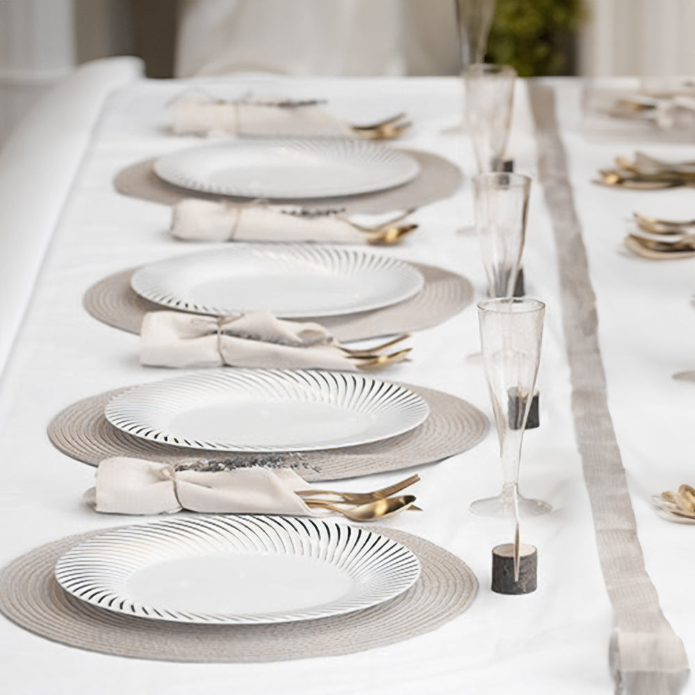 Platos Plástico Redondo 10" Home Elegance / 10 Piezas / Blanco-Plateado