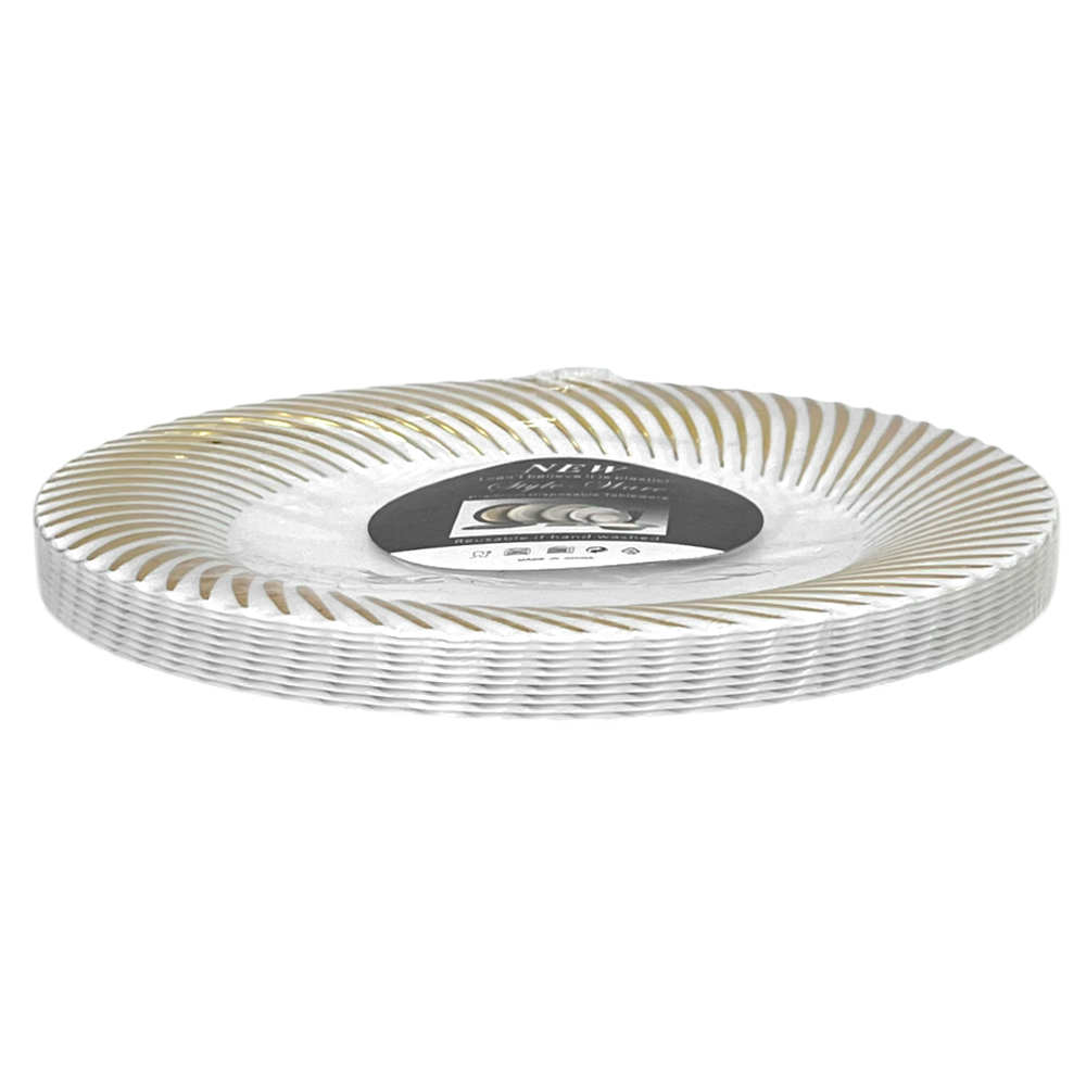 Platos Redondo 10" Home Elengace de Plástico / 10 Piezas / Dorado con Blanco