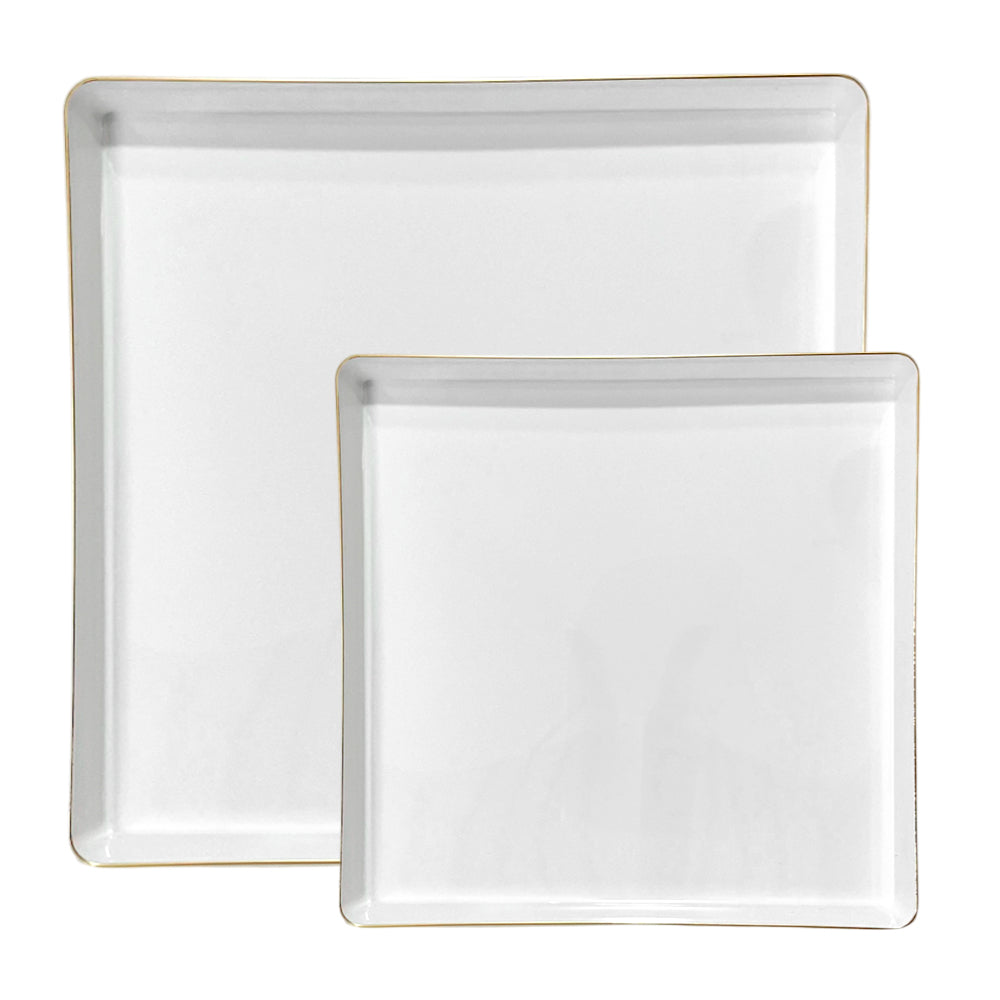Platos Reutilizables Lillian / 20 Piezas / Blanco con Borde Dorado