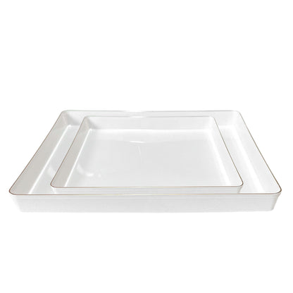 Platos Reutilizables Lillian / 20 Piezas / Blanco con Borde Dorado