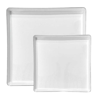 Platos Reutilizables Lillian / 20 Piezas / Blanco con Borde Plateado
