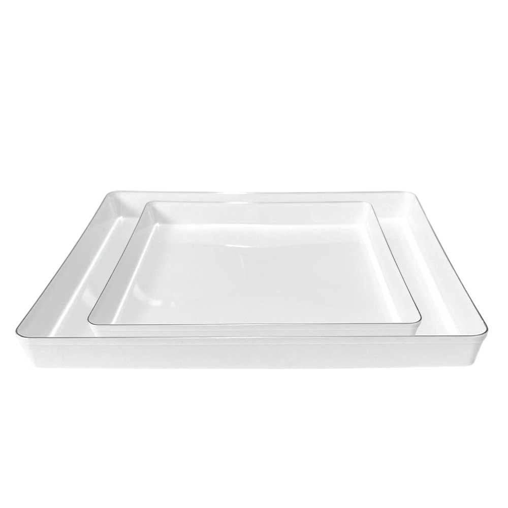 Platos Reutilizables Lillian / 20 Piezas / Blanco con Borde Plateado