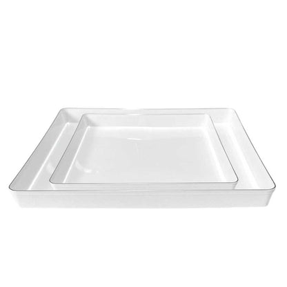 Platos Reutilizables Lillian / 20 Piezas / Blanco con Borde Plateado