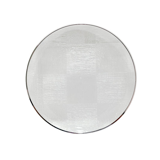 Platos reutilizables Home Elegance de 7 pulgadas con borde plateado.