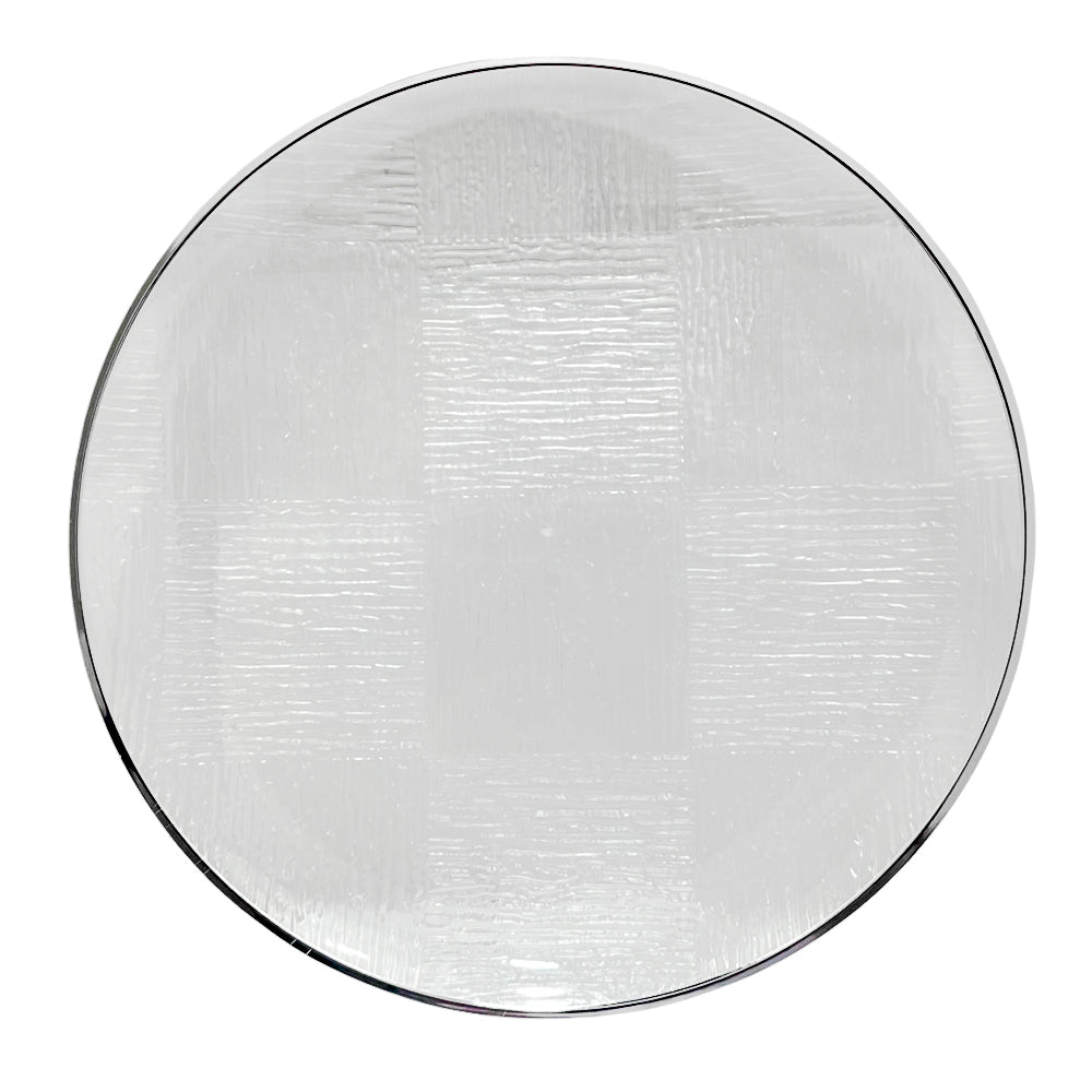Platos reutilizables Home Elegance de 10 pulgadas con borde plateado.