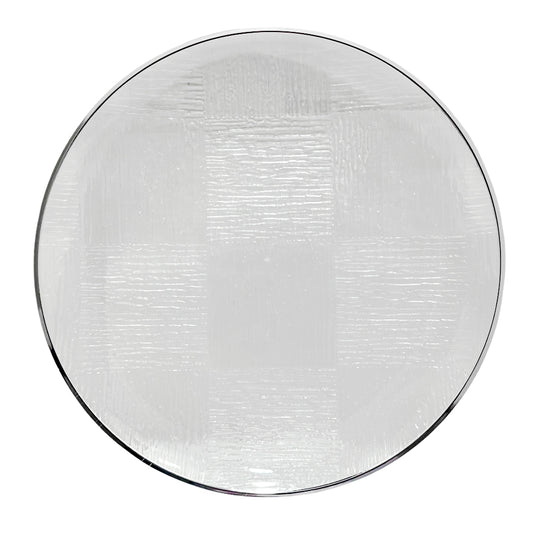 Platos reutilizables Home Elegance de 10 pulgadas con borde plateado.