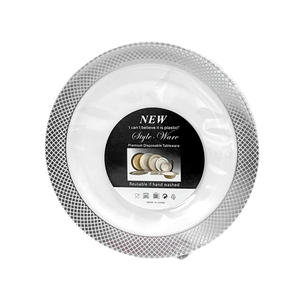 Platos LLano Reutilizable de 7" Home Elegance 10 Piezas / Blanco-Silver