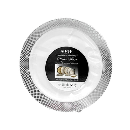 Platos LLano Reutilizable de 7" Home Elegance 10 Piezas / Blanco-Silver