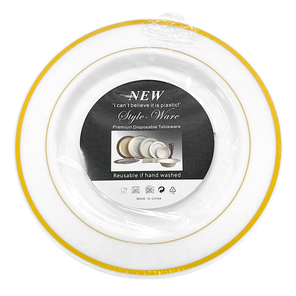 Platos Plástico 10" Home Elegance / 10 Piezas / Borde Dorados