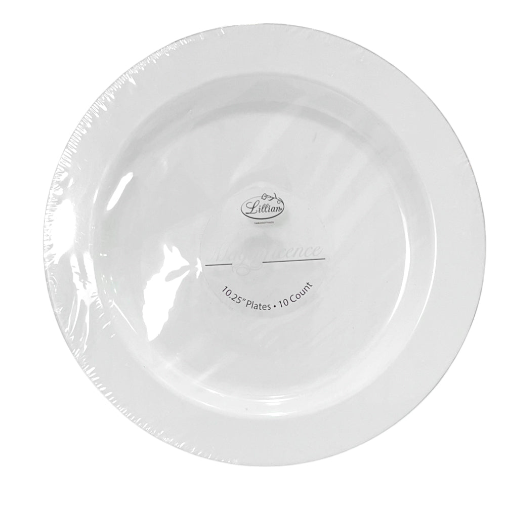 Platos LLanos Lillian 10" / Plástico / Set 10 Piezas / Blanco-Silver