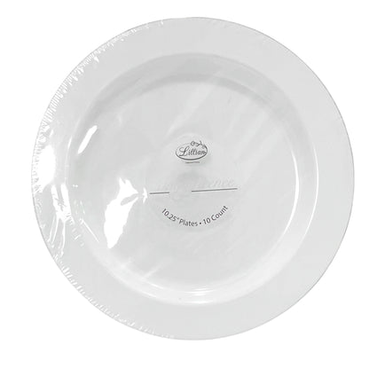 Platos LLanos Lillian 10" / Plástico / Set 10 Piezas / Blanco-Silver