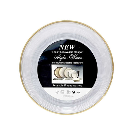 Plato LLano Reutilizable de 7" Home Elegance / 10 Piezas / Borde Dorado