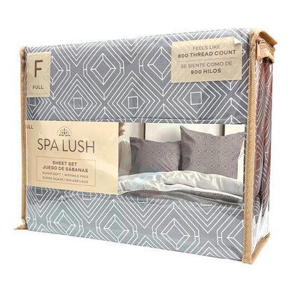 Sábana Full 4 Piezas Gris Estampada - Spa Lush