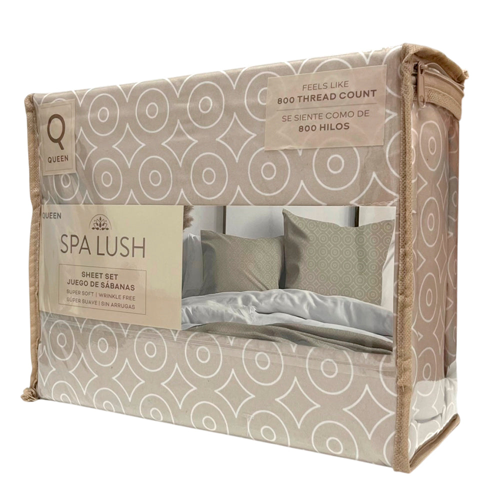 Sábana Queen 4 Piezas Beige Estampado - Spa Lush