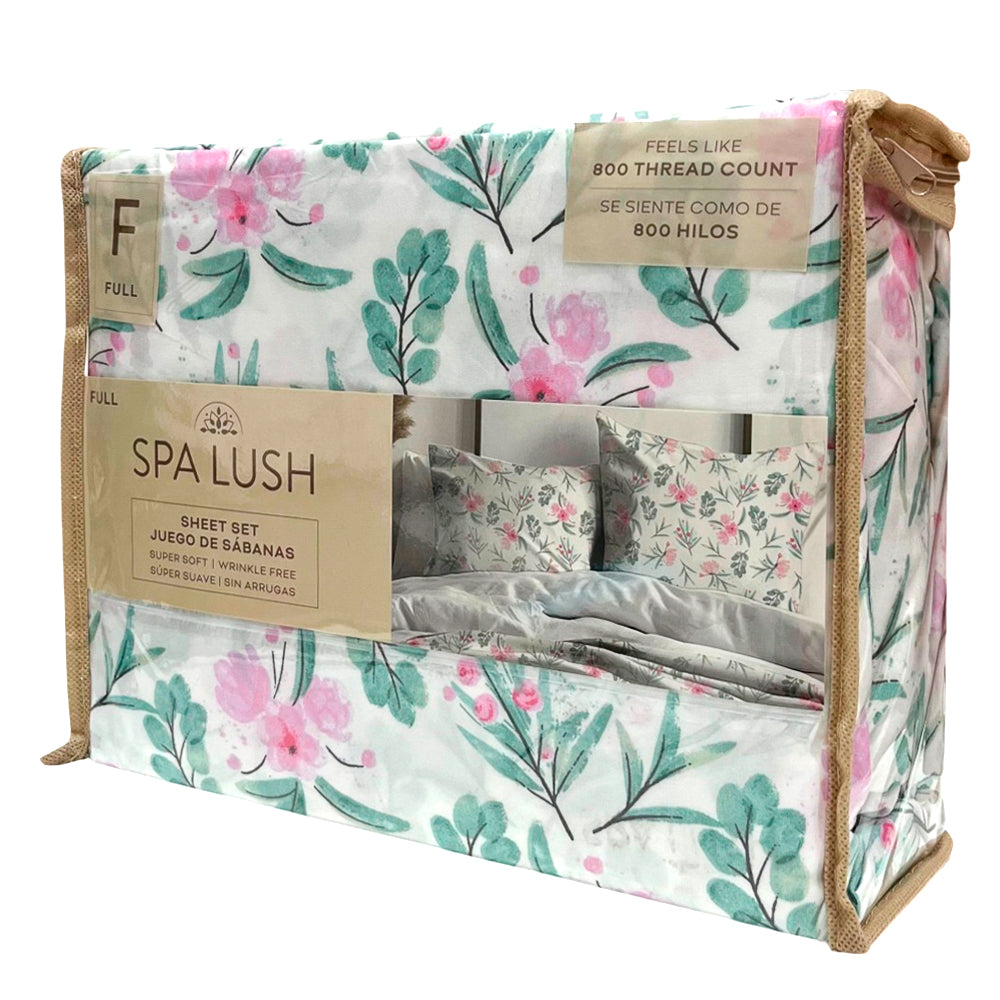 Sábana Full 4 Piezas Blanco Estampado - Spa Lush