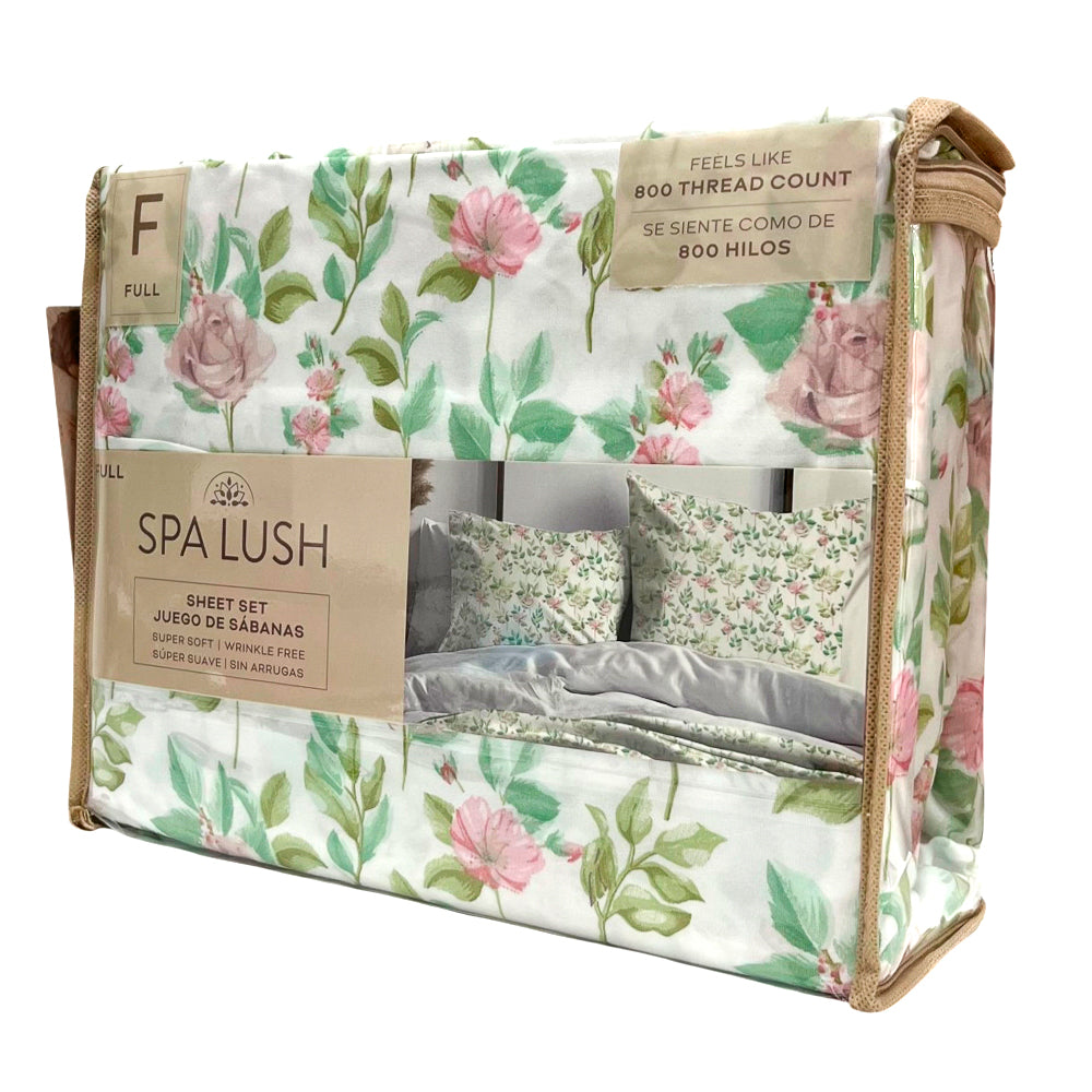 Sábana Full 4 Piezas Blanca Estampada - Spa Lush