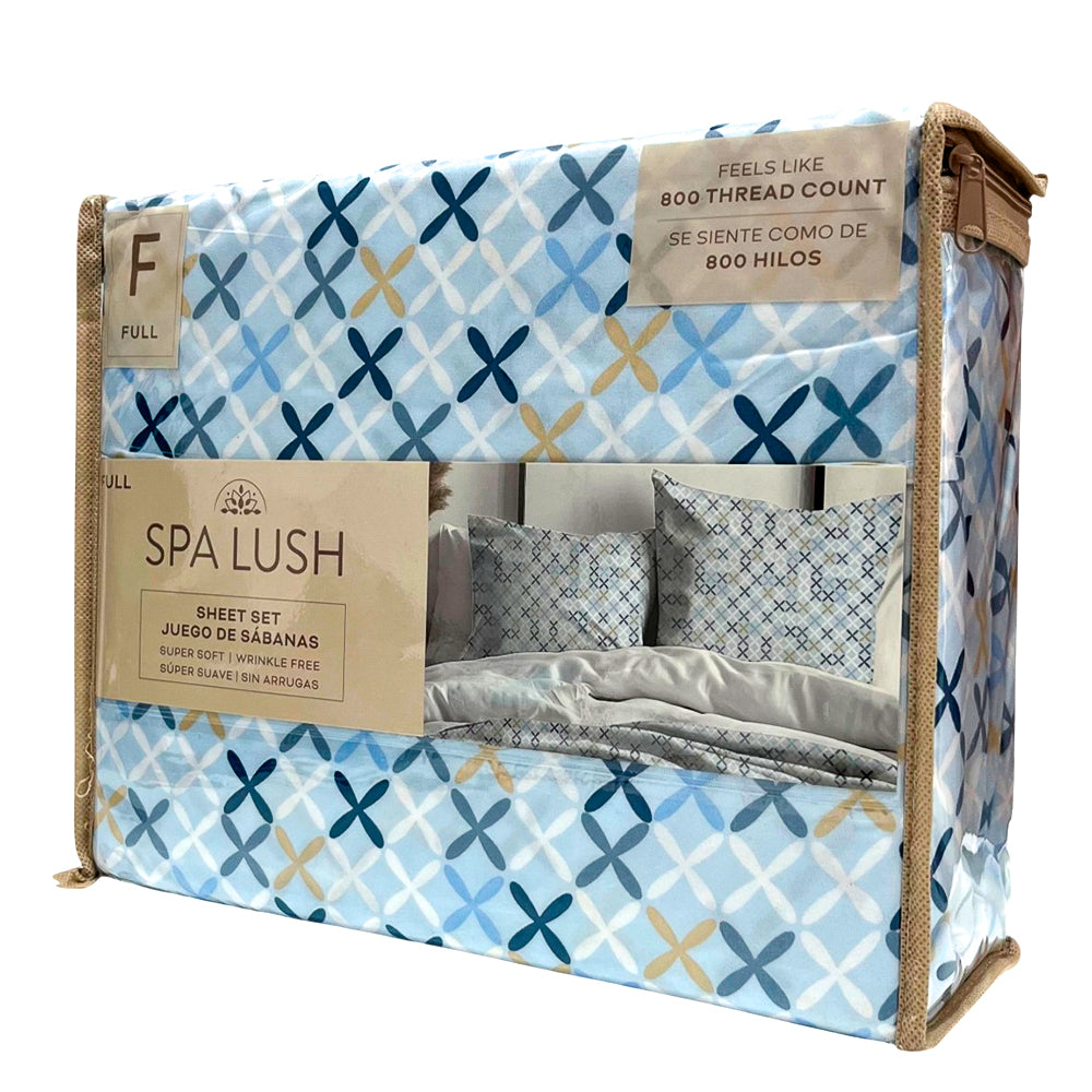 Sábana Full 4 Piezas Celeste Estampado - Spa Lush