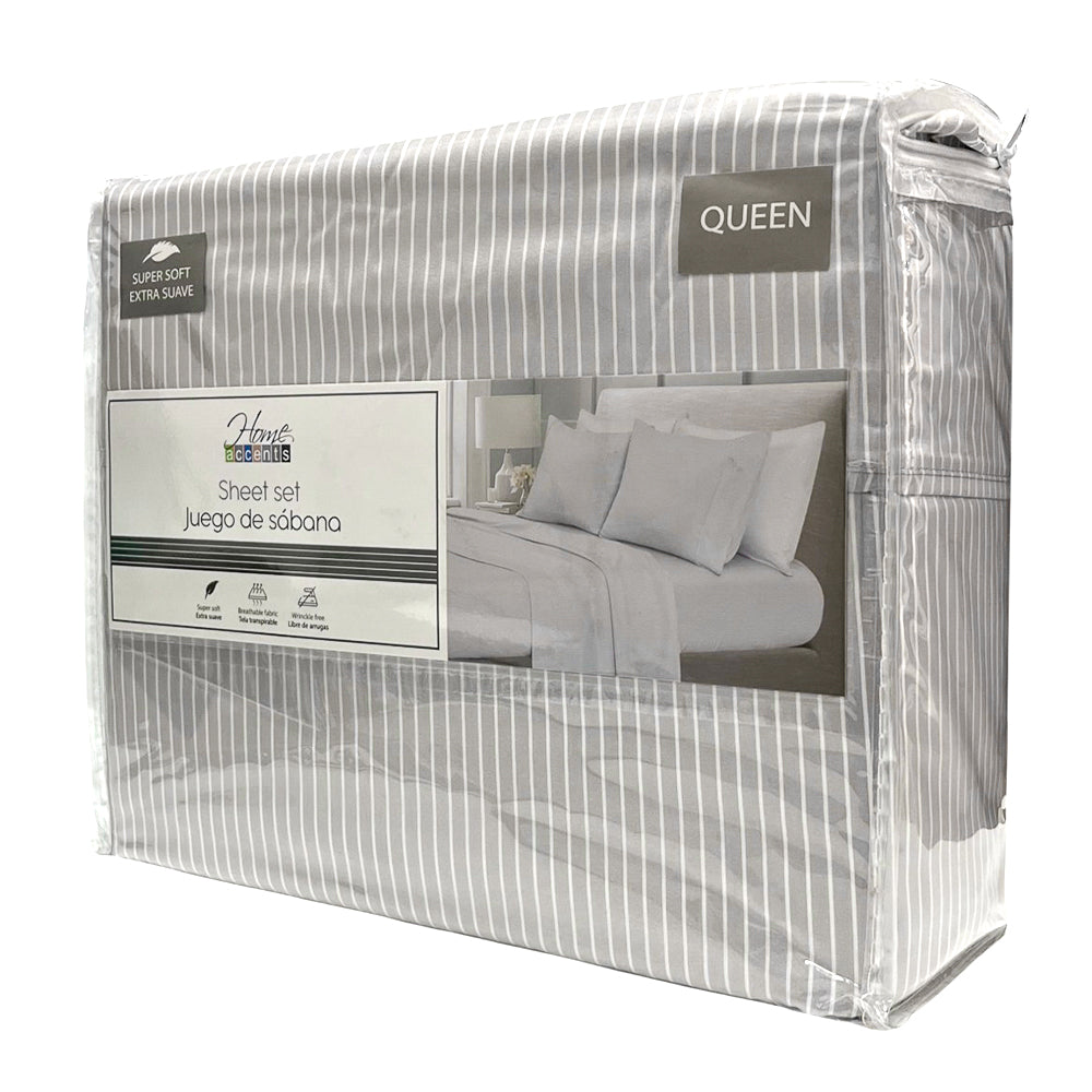 Sábana Queen 4 Piezas Gris - Home Accents