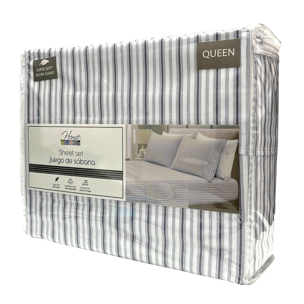 Sábana Queen 4 Piezas Blanco Estampado - Home Accents