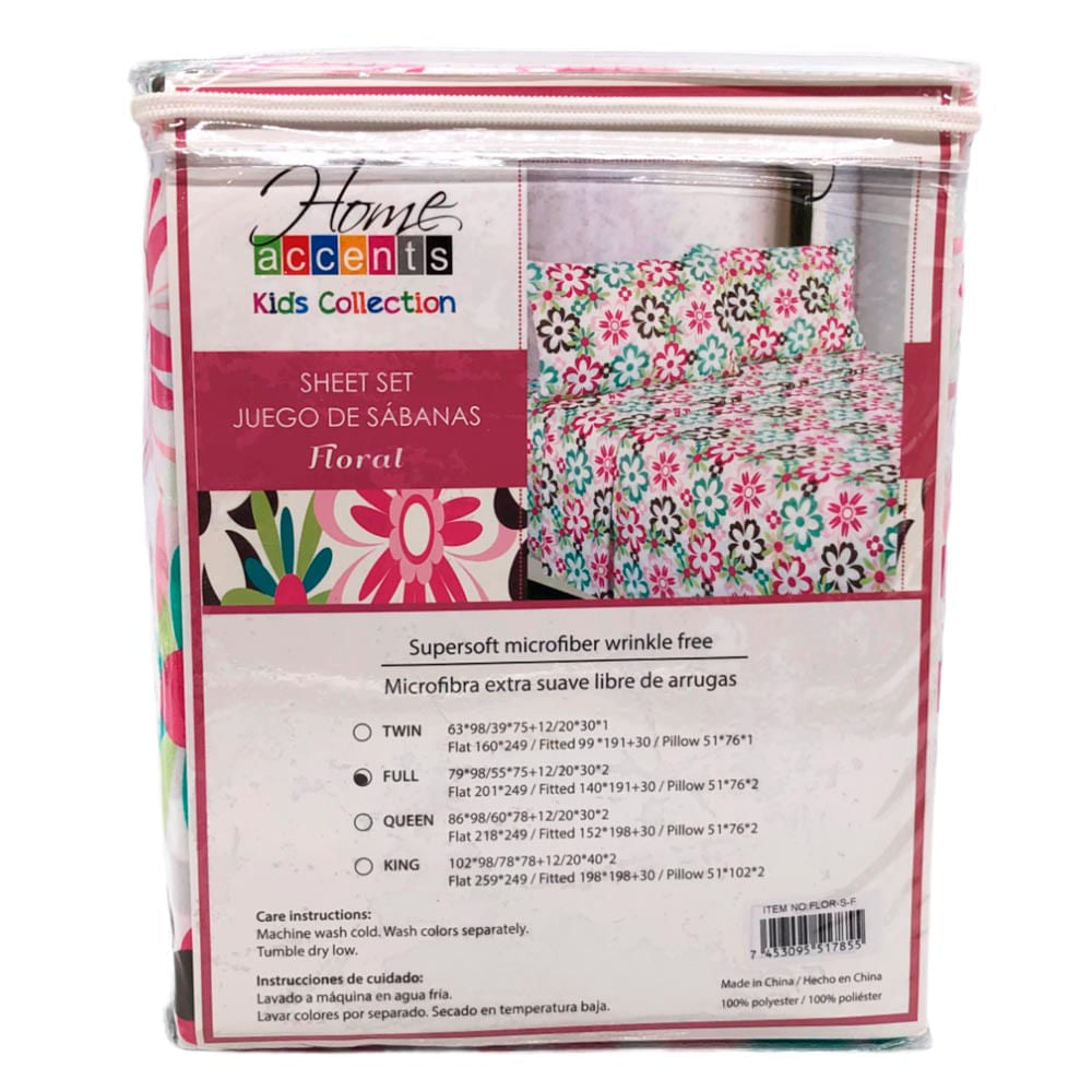 Juego de Sábanas Floral Home Accents 3 Piezas - TWIN