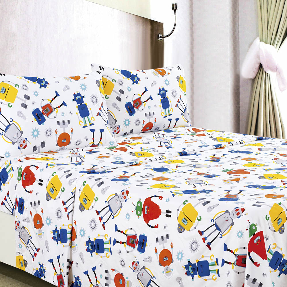 Juego de Sábana Robot Home Accents Microfibra de 4 Piezas - Queen