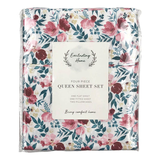 Sabana SI Home Fashion Estampada 4 Piezas Blanco - QUEEN